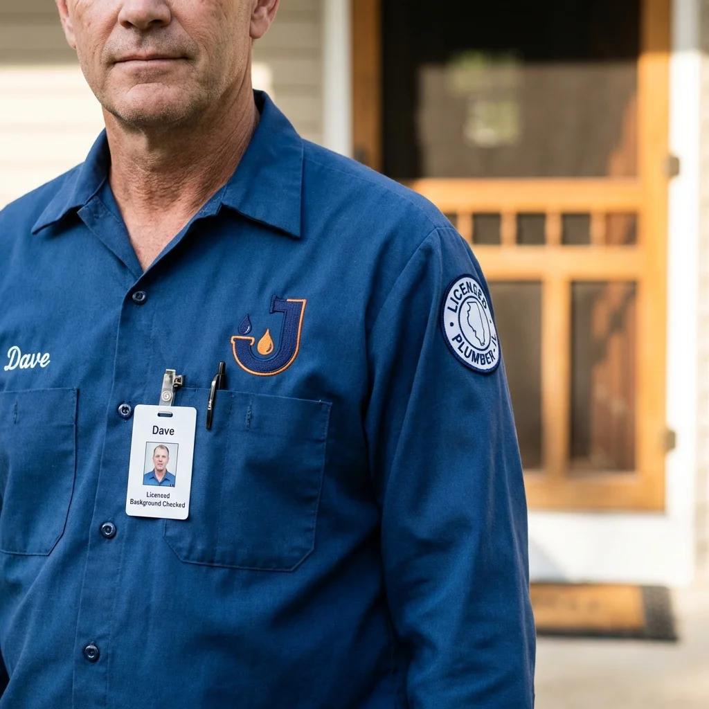 Licensed plumber showing ID badge in Wells, MN