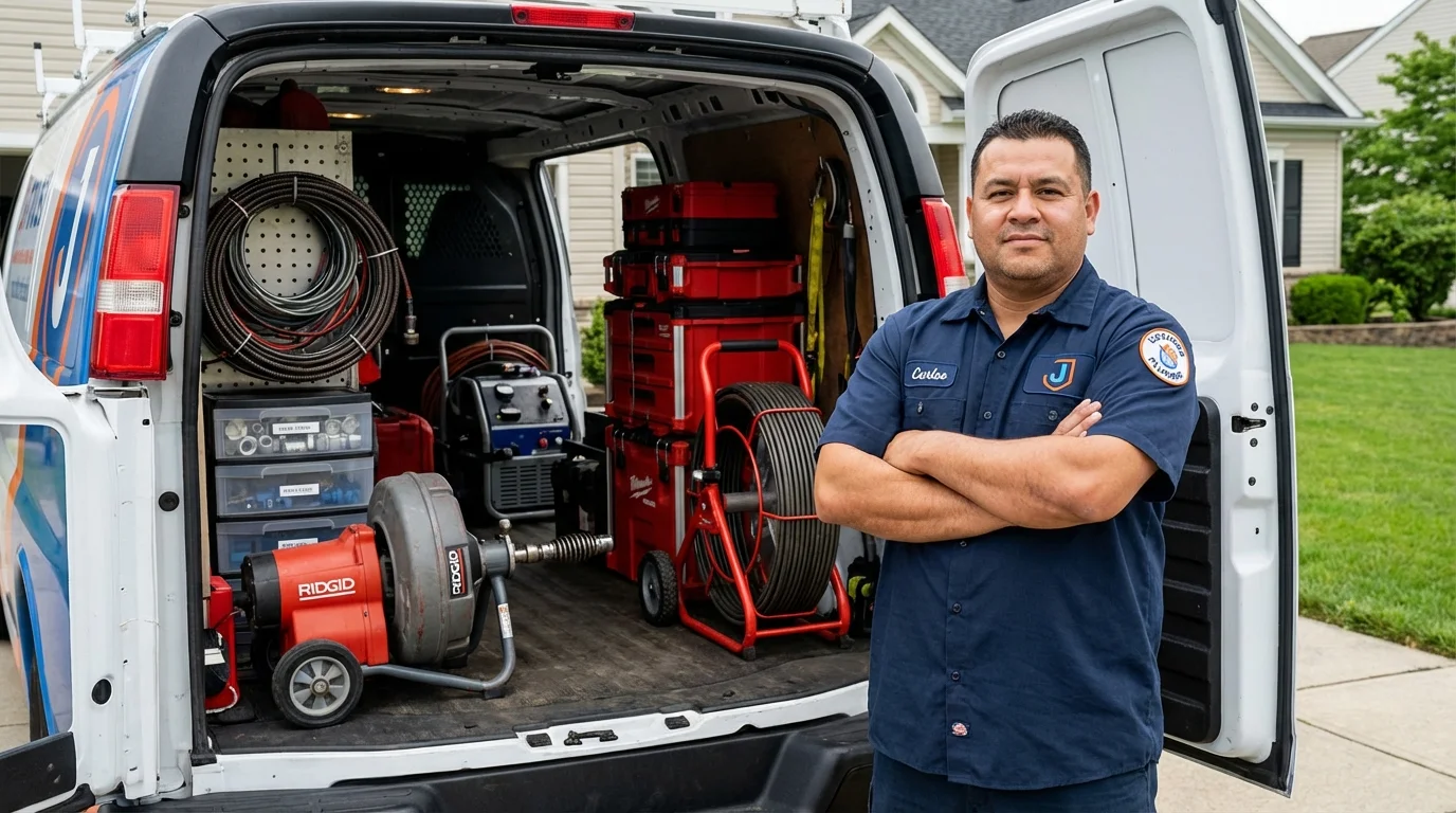 Professional drain cleaning equipment and Johns Plumbing LLC plumber in Wells