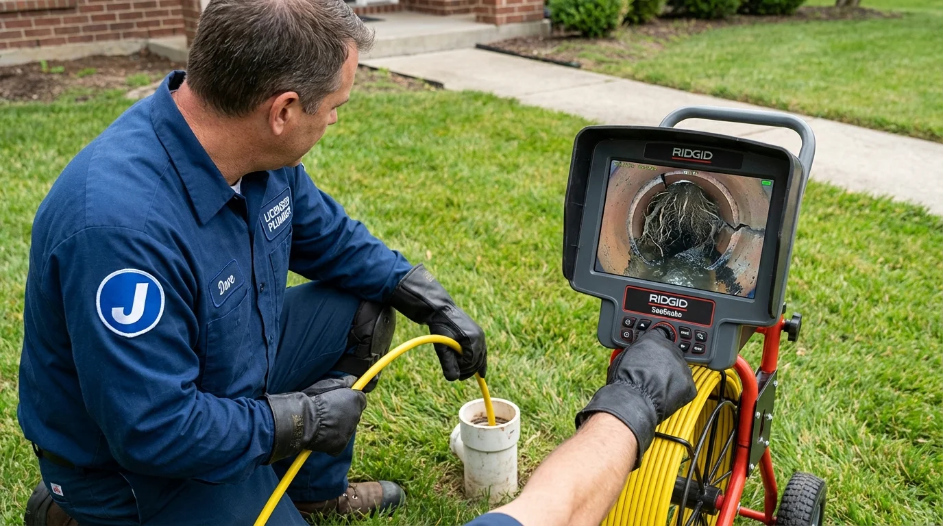 Sewer camera inspection being performed by Johns Plumbing LLC in Wells