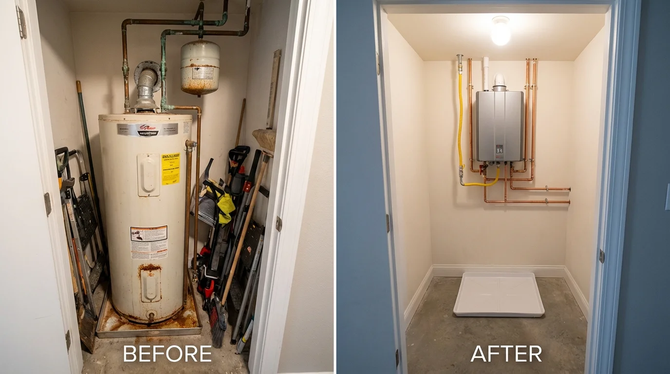 Tank water heater versus wall-mounted tankless unit comparison for Wells, MN homeowners
